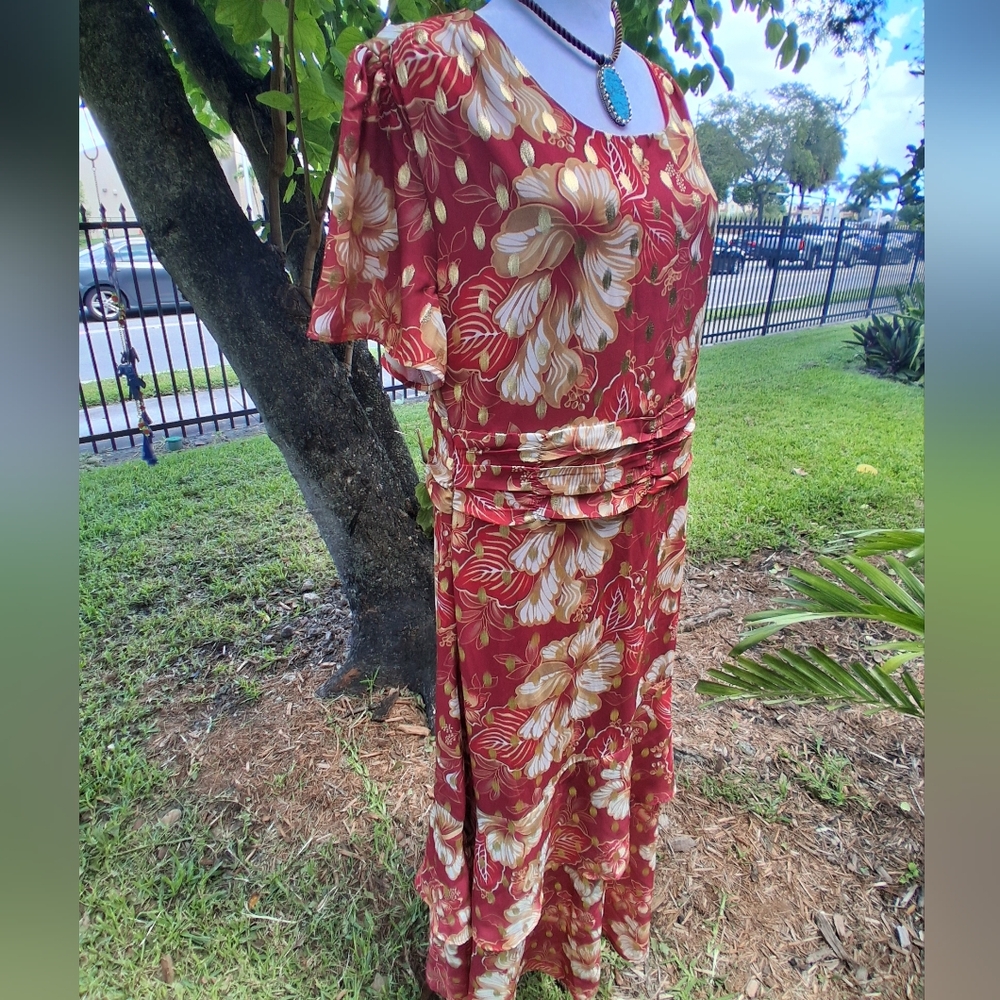 🔥NEW ELEGANT BOHO Red Floral Maxi Dress Size 14 & FREE GIFT - Picture 7 of 13